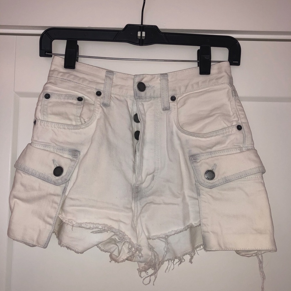 LF distressed white denim shorts